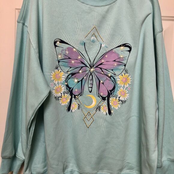 REBELLIONS ONE SWEATSHIRT WOMENS JUNIORS GREEN (AQUA) PULL ON GRAPHIC FLEECEE - Picture 4 of 10